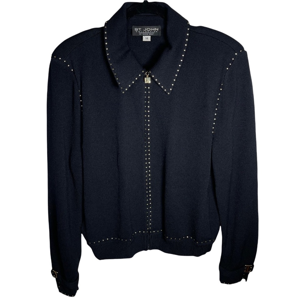 St. John Black and Gold Marie Grey Studded Blazer Size 14